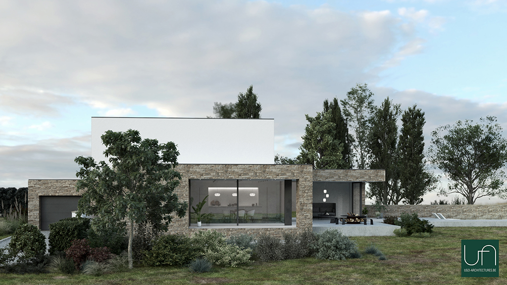 Architecture contemporaine | Villa en pierre naturelle avec terrasse couverte