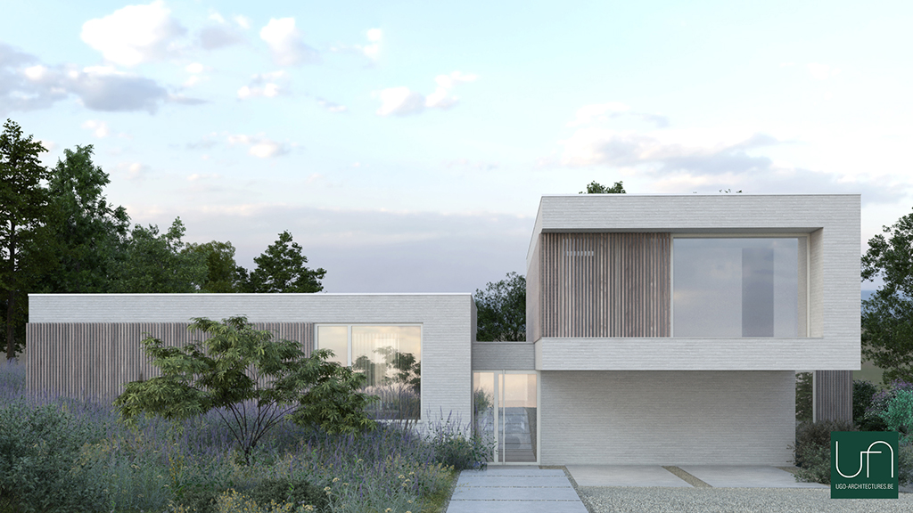 Ugo Architecture | Villa contemporaine en brique blanche et bardage bois clair