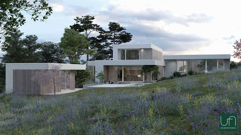 Ugo Architecture | Villa contemporaine en brique blanche avec piscine et poolhouse