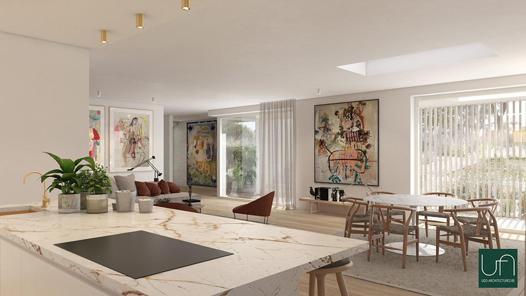 Ugo Architectures | Ilot cuisine et séjour villa contemporaine