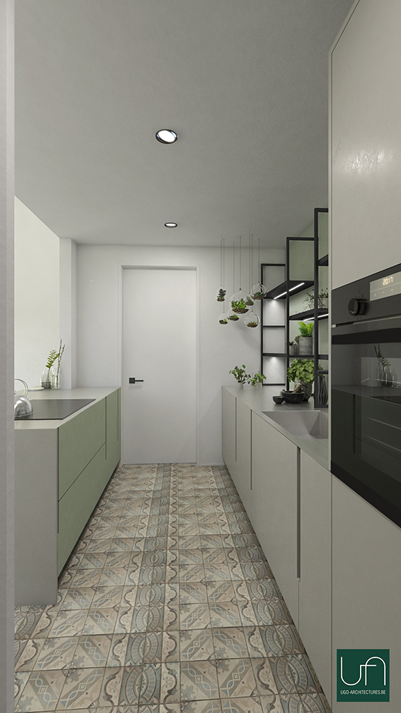 Ugo Architectures | Cuisine plan de travail inox et finition en verre laqué