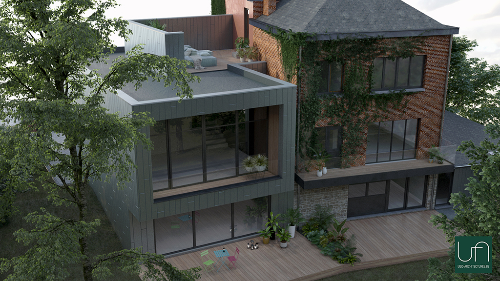 Ugo Architecture | Extension contemporaine bardage zinc et rooftop