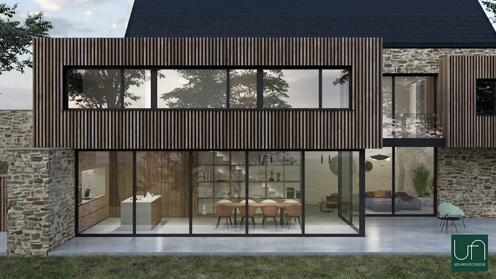 Ugo Architecture | Villa contemporaine en pierre naturelle avec séjour vitré